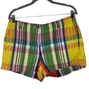 LL Bean Signature Womens 10 Patchwork Plaid Seersucker Shorts Multi Color Cotton